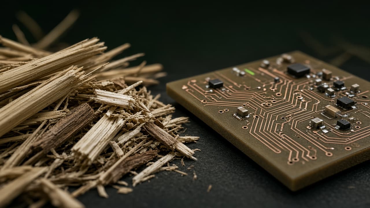 Agricultural biomass beside a bio-based PCB substrate