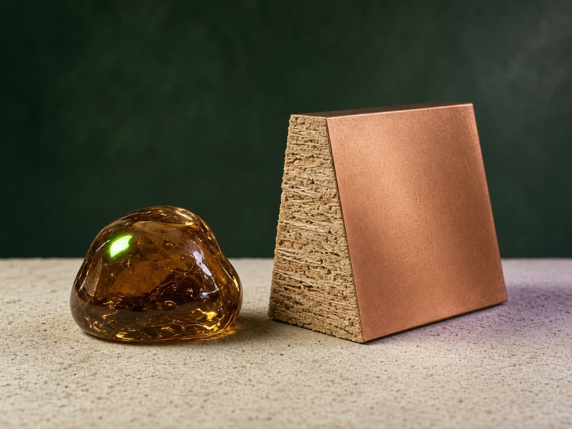 Bio-based resin sample beside copper-clad laminate
